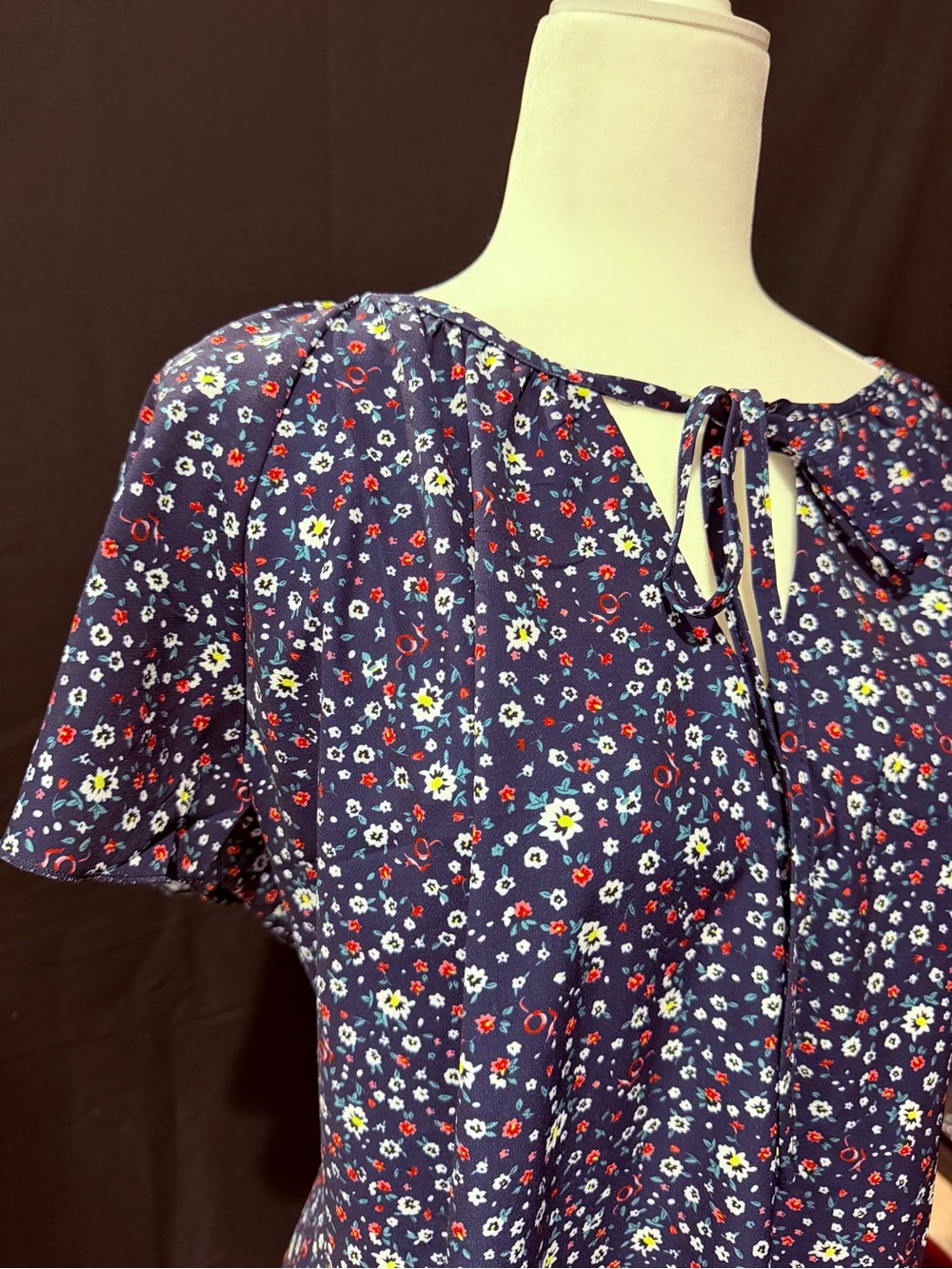 Women's Navy Floral Tie-Neck Top